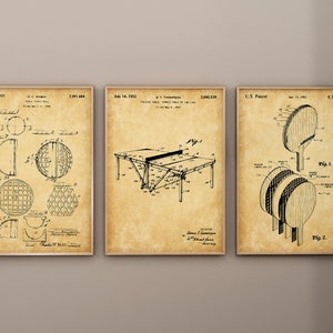 Table Tennis Patent Prints, Set of 3, Table Tennis Wall Art, Ping Pong Decor, Table Tennis Racket, Indoor Sports Poster, Digital Download