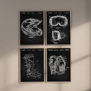 Dirt Bike Patent Prints, Set of 4, Dirt Bike Wall Art, Dirt Bike Helmet Prints, Body Armor Blueprint, Motocross Goggle, Digital Download