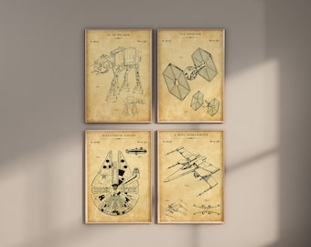 Star Wars Patent Prints, Set of 4, Star Wars Poster, Star Wars Wall Art, Star Wars Prints, Bedroom Star Wars Decor, Digital Download