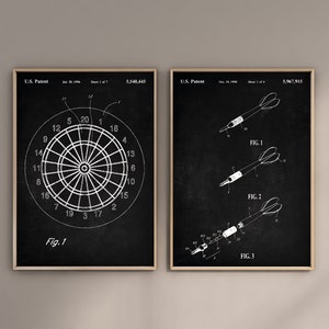 Impresiones de patentes de dardos, Conjunto de 2, Plano de tablero de dardos, Arte de pared de bar, Impresión de flecha de dardo, Póster de sala de juegos, Decoración mancave, Descarga digital