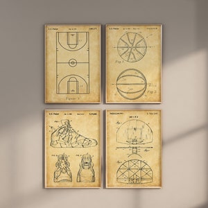 Basketball Patent Prints, Set of 4, Basketball Prints, Basketball Wall Art, Basketball Field, Sneaker Design, NBA Fan Gift, Digital Download