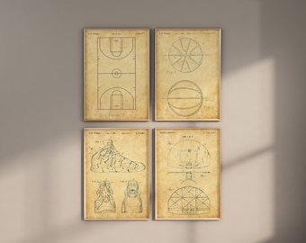 Basketball Patent Prints, Set of 4, Basketball Prints, Basketball Wall Art, Basketball Field, Sneaker Design, NBA Fan Gift, Digital Download