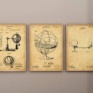 Astronomy Patent Prints, Set of 3, Solar System Print, Astronomical Globe Poster, Patent Print, Planetarium Wall Art, Digital Download