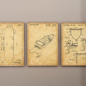 Water Ski Patent Prints, Set of 3, Water Skiing Wall Art, Water Ski Boat Blueprint, Slalom Water Ski Poster, Water Sports, Digital Download