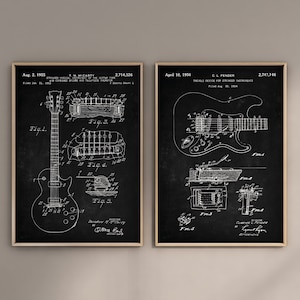 Guitar Patent Prints, Set of 2, Guitar Patent Print, Musical Instrument Wall Art, Guitar Blueprint, Band Poster, Digital Download