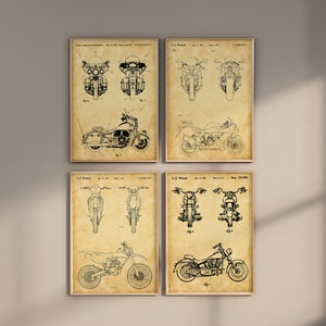 Motorcycle Patent Prints, Set of 4, Motorbike Wall Art, Motorcycle Prints, Sportbike Poster, Dirt Bike Decor, Cruiser Art, Digital Download