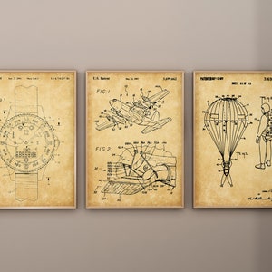 Paratrooper Patent Prints, Set of 3, Paratrooper Prints, Airborne Wall Art, Altimeter Warch Blueprint, Parachute Poster, Digital Download