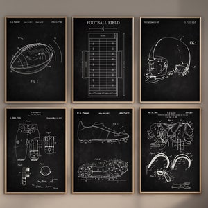 Football Patent Prints, Set of 6, Football Art, Football Wall Art, Football Field, Football Shoes, Football Wall Decor, Digital Download