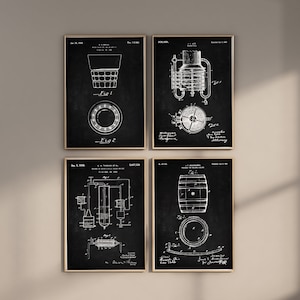 Whiskey Patent Prints, Set of 4, Whiskey Barrel Print, Bar Decor, Bourbon Patent, Whisky Poster, Bourbon Still Art, Digital Download