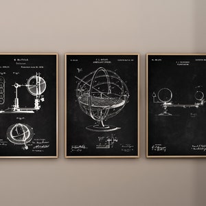 Astronomy Patent Prints, Set of 3, Solar System Print, Astronomical Globe Poster, Patent Print, Planetarium Wall Art, Digital Download