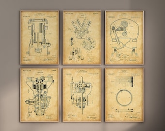 Engine Components Patent Prints, Set of 6, Engine Bearing Print, Garrage Wall Art, Transmission Blueprint, Piston Poster, Digital Download