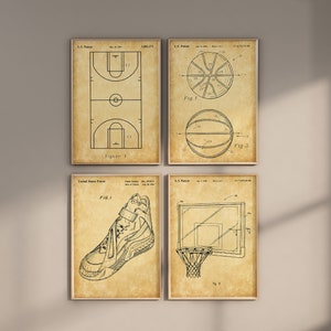 Basketball Patent Prints, Set of 4, Basketball Prints, Basketball Wall Art, Basketball Board, Sneaker Prints, NBA Fan Gift, Digital Download