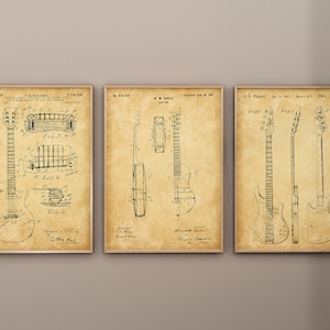 Gitarren Patent Drucke, 3er Set, Klassische Gitarre Patent Druck, Akustische Gitarre Kunst, E-Gitarre Blueprint, Band Poster, Digitaler Download