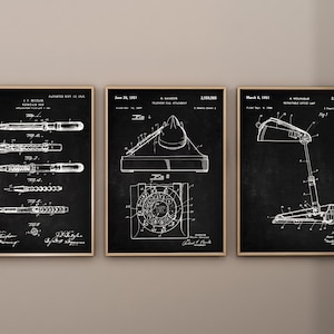 Office Patent Prints, Set of 3, Desk Lamp Print, Office Wall Art, Fountail Pen Blueprint, Telephone Poster, Office Decor, Digital Download