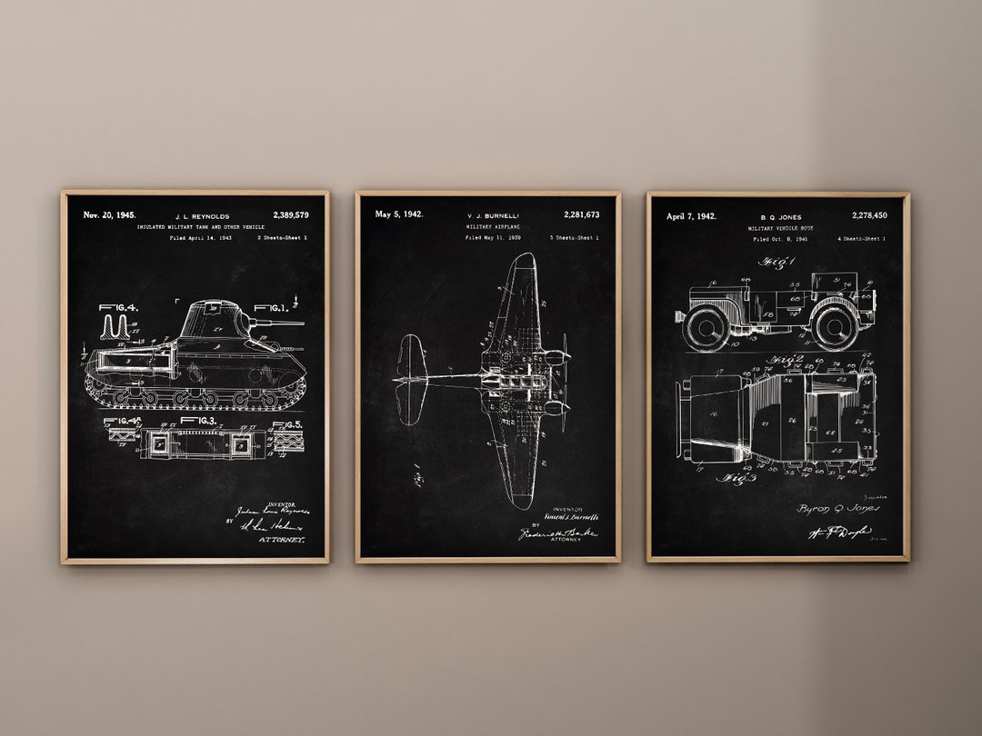 Military Vehicle Patent Prints, Set of 3, Military Tank Poster ...