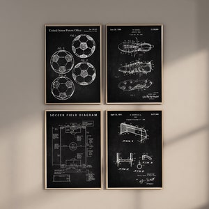 Soccer Patent Prints, Set of 4, Soccer Wall Art, Soccer Ball Print, Football Poster, Soccer Goal Decor, Sport Shoes Poster, Digital Download