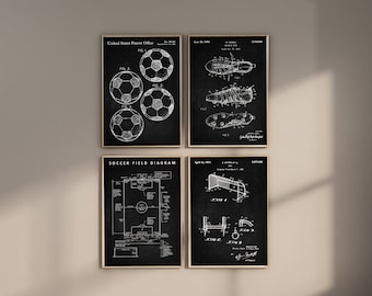 Fußball Patent Drucke, 4er Set, Fußball Wandkunst, Fußball Druck, Football Poster, Fußballtor Dekor, Sportschuhe Poster, digitaler Download