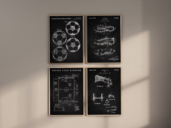 Soccer Patent Art Prints, Set of 4, Chalkboard Style (Digital Download)