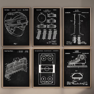 Ice Hockey Patent Prints, Set of 6, Ice Hockey Art, Ice Hockey Wall Decor, Hockey Helmet Print, Hockey Puck, Hockey Field, Digital Download