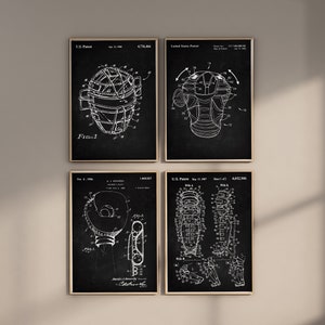 Baseball Catcher Patent Prints, Set of 4, Baseball Prints, Baseball Wall Art, Baseball Art, Baseball Glove, Shin Guards, Digital Download