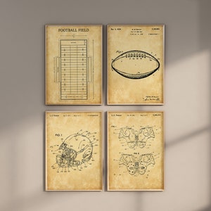 Football Patent Prints, Set of 4, Football Prints, Football Wall Art, Football Helmet, Football Armor, Football Field, Digital Download