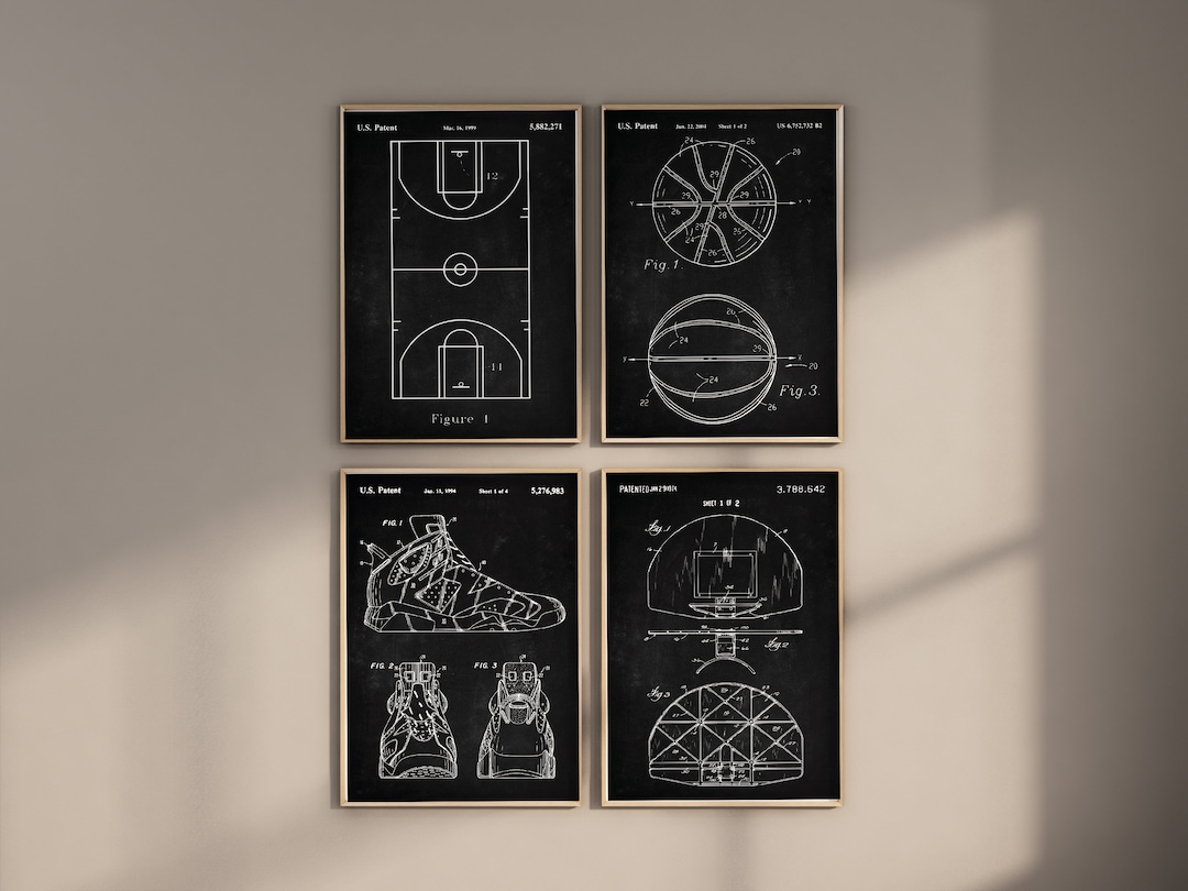 Basketball Patent Prints, Set of 4, Basketball Prints, Basketball Wall