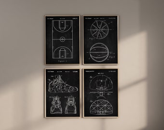 Basketball Patent Prints, Set of 4, Basketball Prints, Basketball Wall Art, Basketball Field, Sneaker Design, NBA Fan Gift, Digital Download