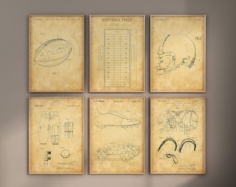 Football Patent Prints, Set of 6, Football Art, Football Wall Art, Football Field, Football Shoes, Football Wall Decor, Digital Download