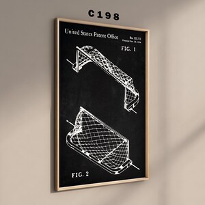 May include: Black and white illustration of a patent drawing for a football goal. The drawing shows two different views of the goal, labelled "FIG. 1" and "FIG. 2". The patent information includes the text "United States Patent Office" and "Des. 223,771 Patented Nov. 20, 1954".