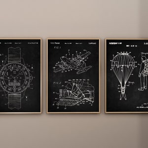Paratrooper Patent Prints, Set of 3, Paratrooper Prints, Airborne Wall Art, Altimeter Warch Blueprint, Parachute Poster, Digital Download