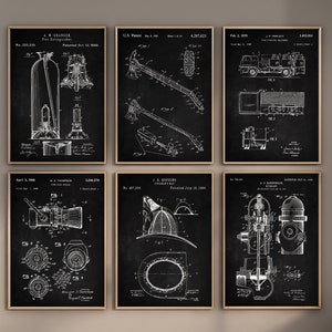 Firefigher Patent Prints, Set of 6, Firefigher Prints, Firefigher Wall Art, Firefigher Truck Blueprint, Kids Room Decor, Digital Download