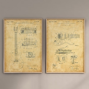 Guitar Patent Prints, Set of 2, Guitar Patent Print, Musical Instrument Wall Art, Guitar Blueprint, Band Poster, Digital Download