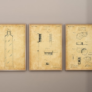 Zahnpatent Drucke, 3er Set, Zahnbürste Print, Zahnseide Kunst, Patent Print, Zahnpasta Druck, Badezimmer Wandkunst, digitaler Download