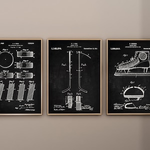 Ice Hockey Patent Prints, Set of 3, Ice Hockey  Art, Ice Hockey Wall Decor, Hockey Stick Print, Hockey Puck, Hockey Shoes, Digital Download