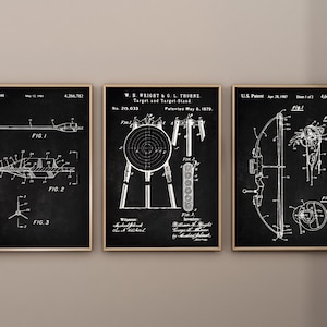 Archery Patent Prints, Set of 3, Bow Poster, Archery Wall Art, Archery Target Print, Sports Poster, Arrow Blueprint, Digital Download