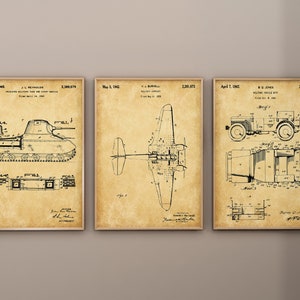 Military Vehicle Patent Prints, Set of 3, Military Tank Poster, Printable Wall Art, Jeep Blueprint, Bedroom Decor, Digital Download