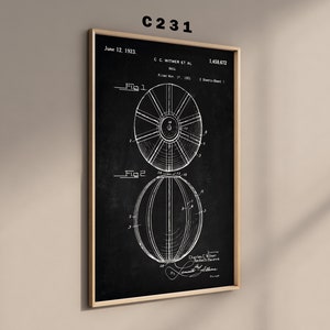 May include: A black and white patent drawing of a ball design. The drawing shows two views of the ball, one from the side and one from the top. The patent number is 1,458,672 and the date is 12 June 1923.