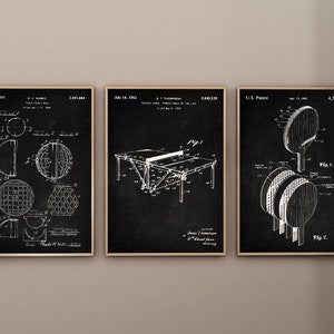Table Tennis Patent Prints, Set of 3, Table Tennis Wall Art, Ping Pong Decor, Table Tennis Racket, Indoor Sports Poster, Digital Download