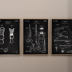 Barber Patent Prints, 3er Set, Schere Druck, Barber Shop Dekor, Patent Print, Rasiermesser Poster, Badezimmer Wandkunst, digitaler Download