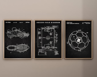 Soccer Patent Prints, Set of 3, Soccer Wall Art, Soccer Ball Decor, Soccer Field Poster, Crampons Design, World Cup Poster, Digital Download