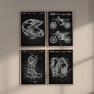 Dirt Bike Patent Prints, Set of 4, Dirt Bike Wall Art, Dirt Bike Prints, Dirt Bike Decor, Motocross Boots Blueprint, Digital Download