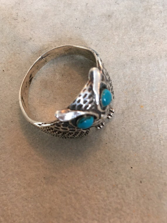 Solid  Sterling silver  Owl with Torquise eyes   … - image 2