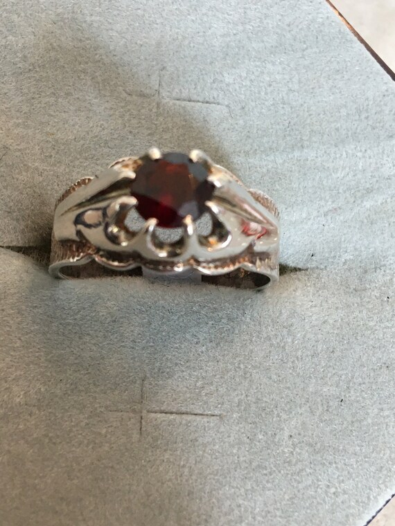 Solid  Sterling silver  Garnet   Signet Ring  Siz… - image 1