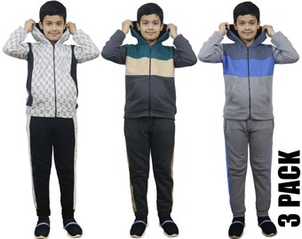 1 & 3 Pack Boys Tracksuit 2pcs Fleece Unisex Activewear Tracksuit Set Hoodie and Joggers Set Zip Up Hoodie Bottom Jogging Suit 5-14 Years