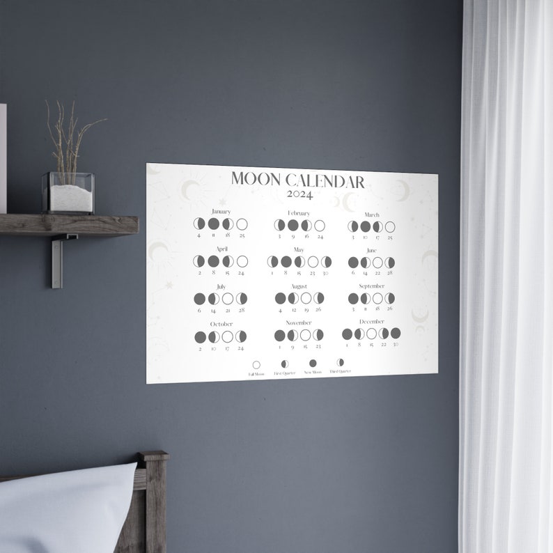 Moon Calendar 2024 Moon Phases Lunar Calendar Printable in A4 Size Jpeg