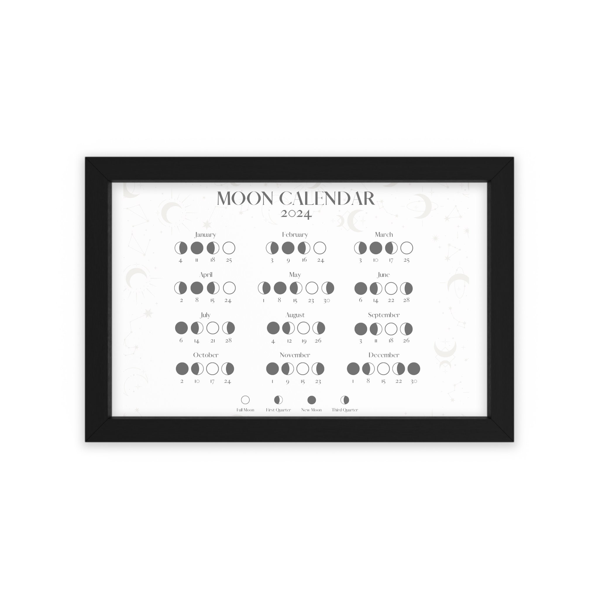 Moon Calendar 2024 Moon Phases Lunar Calendar Printable in A4 Size Png