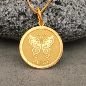 14K Solid Gold Butterfly Name Pendant – Personalized Necklace, Symbol of Transformation, Custom Gift for Her