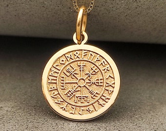 14k Gold Vegvisir necklace, Compass Vegvisir Pendant, Gold Viking Jewelry, Medieval Necklace, Norse Jewelry