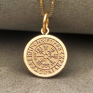 14k Gold Vegvisir necklace, Compass Vegvisir Pendant, Gold Viking Jewelry, Medieval Necklace, Norse Jewelry