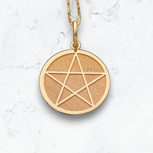 14k Solid Gold Pentacle Necklace – Pentagram Pendant, Gothic Wicca Jewelry, Protection Gift for Her